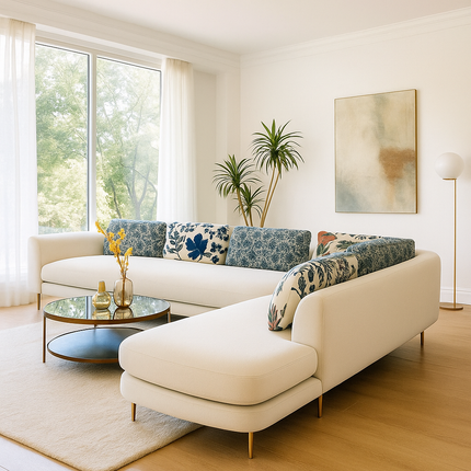 Preston Contemporary L Shaped Sofa with Floral Backrest and Lounger for Living Room