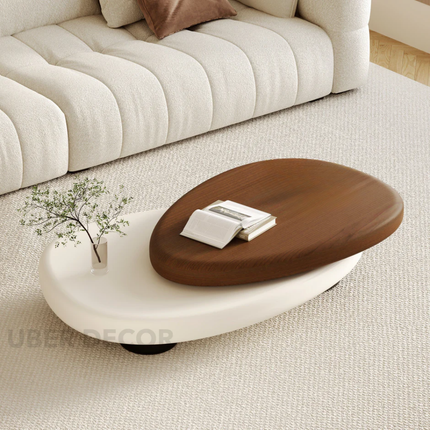 Songhua Wabi-Sabi Contemporary Japandi Coffee Table – Organic Two-Tone Sculptural Solid Wood Top for Living Room