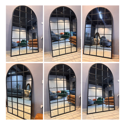 GloryArch- Arched Grid Full Length Window Style Metal Framed Mirror for Living Room, Bedroom, Clothing Boutique or Outdoor