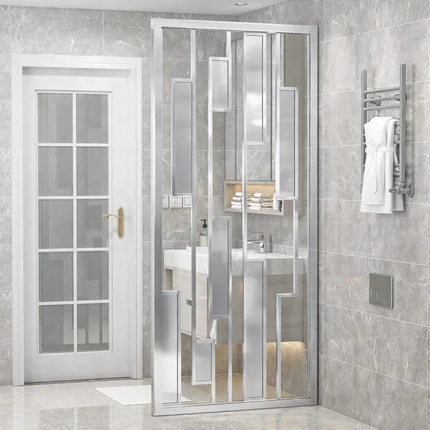 OBLIX Stainless Steel Graphic Room Divider With Sculptural Panel Design For Living Room Bedroom And Transitional Interior Spaces