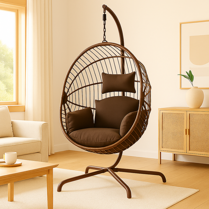 DriftShell Wabi-Sabi Cocoon Swing Chair – Japandi Nature-Inspired Mid-Century Outdoor Swing Chair