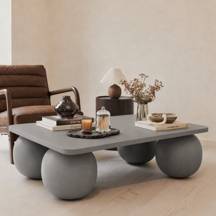 Dwangwa Coffee Table Modern Contemporary Sculptural Futuristic Inspired Designer Center Table Custom Finish Sphere Base Table for Modern Loft Space