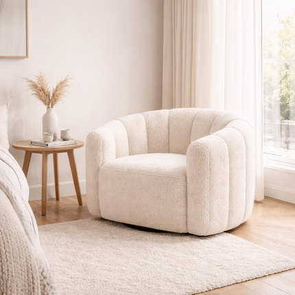 Serenity Curve Wabi-Sabi Mid-Century Japandi Lounge Chair – Minimalist Accent Chair for Living Room