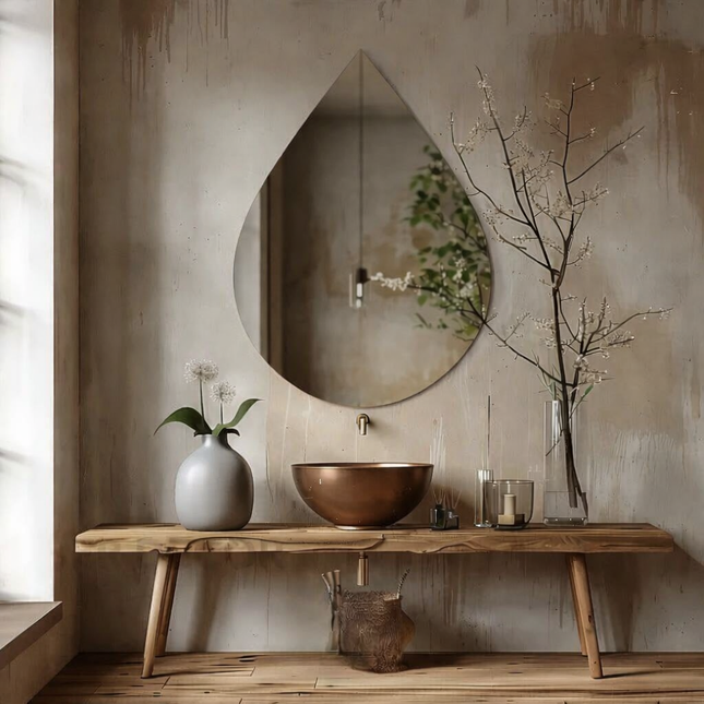 Mira Drop Frameless Modern Raindrop Wall Mirror for Living Room - Uber Decor