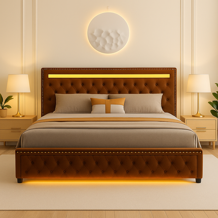 Tranquil Crest LED Storage Bed – Classic Glam Meets Modern Function - Uber Decor