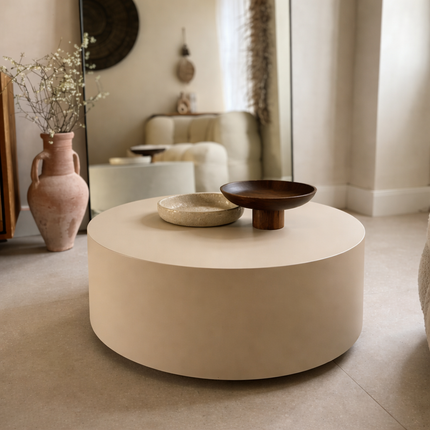 Isar Coffee Table Modern Minimal Contemporary Designer Center Table Custom Finish Smooth Drum Table for Chic Studio Space