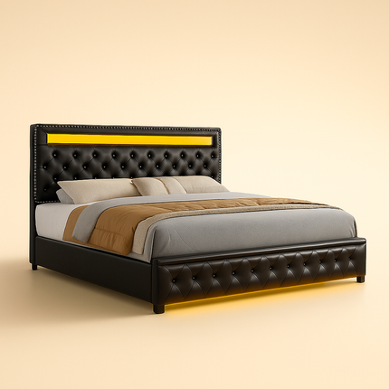 Tranquil Crest LED Storage Bed – Classic Glam Meets Modern Function - Uber Decor