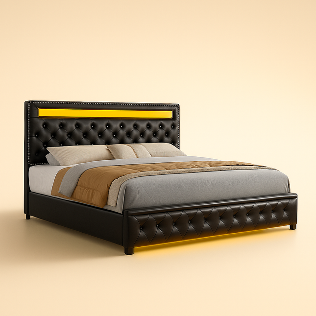 Tranquil Crest LED Storage Bed – Classic Glam Meets Modern Function - Uber Decor