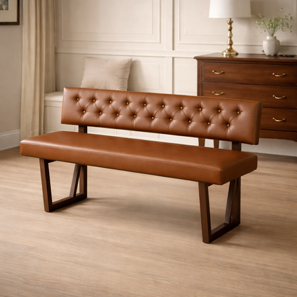 Nira Harmony Contemporary Solid Wood Bench with Backrest Modern Customisable Seating for Dining Living Lounge and Entryway