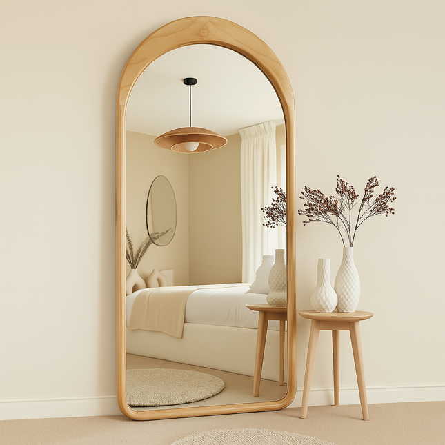 Celeste Arched Teak Floor Mirror – Elegant Full-Length Mirror for Bedroom & Living Room - Uber Decor