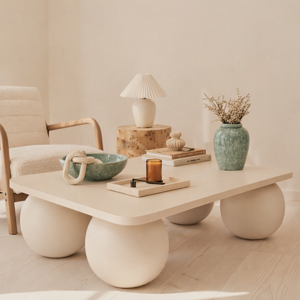 Dwangwa Coffee Table Modern Contemporary Sculptural Futuristic Inspired Designer Center Table Custom Finish Sphere Base Table for Modern Loft Space