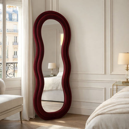 Velvet Wave Irregular Wall Mirror - Upholstered Suede Velvet Frame - Uber Decor