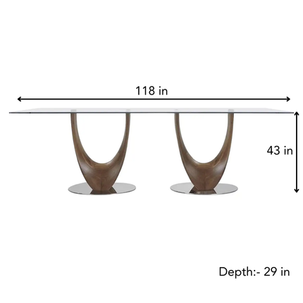 Vireon Rectangular Dining Table Contemporary Architectural Design Glass Top Solid Wood Base Dining Table for Dining Room