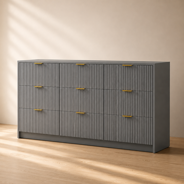 Arden Fluted 9-Drawer Japandi Solid Wood Cabinet – Customisable Fluted Furniture for Bedroom, Living Room & Entryway