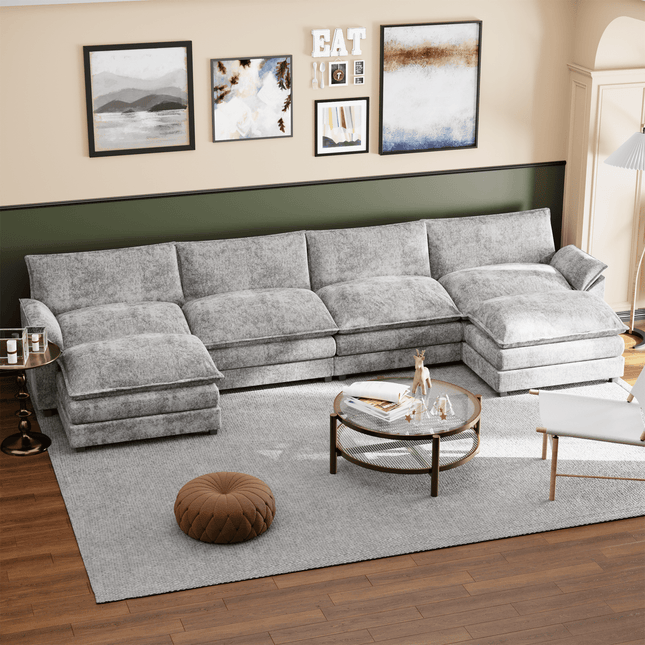 Manila 158" U-Shaped Sofa- 4 Seater Sectional Sofa with Reversible Toffee Chair & Movable Footrest - Uber Decor