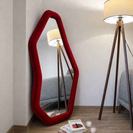 EdgeCraft Irregular Asymmetric Wall Mirror - Suede Velvet Upholstered Frame - Uber Decor