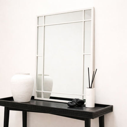 LumeView- Window Pane Style Rectangle Metal Framed Mirror for Dining Area, Foyer or Living Room