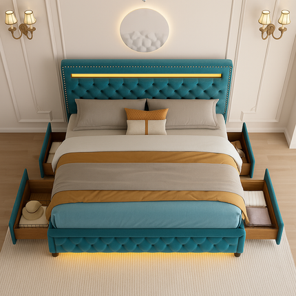 Tranquil Crest LED Storage Bed – Classic Glam Meets Modern Function - Uber Decor