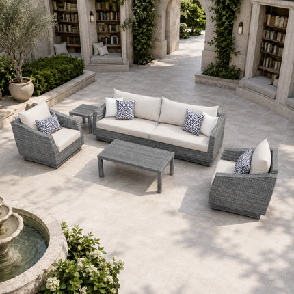 Leafelle Sofa & Chair Set with Twin Tables Outdoor Seating for Poolside Patios, Garden Terraces & Tropical Decks