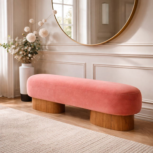 Metro Calm Contemporary Rounded Base Bench Modern Minimal Customisable Seating for Living Bedroom Lounge and Entryway