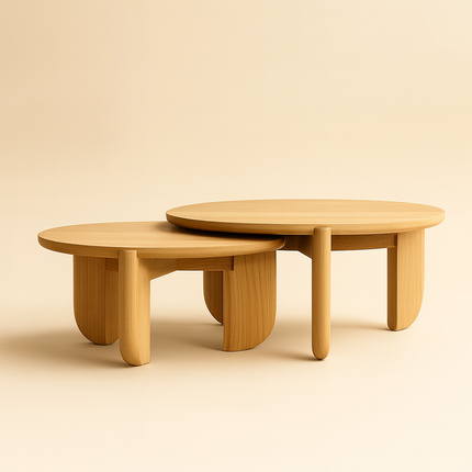 Ob Sculptural Mid Century Japandi Coffee Table with Organic Round Solid Wood Top and Cylindrical Legs for Living Room - Uber Decor