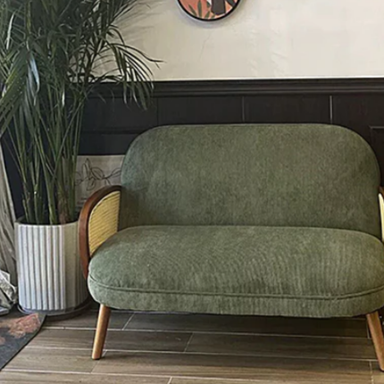 Sorna 41" 2-Seater Modern Upholstered Loveseat Compact Retro-Inspired Sofa with Rattan Arm Panels for Living Room