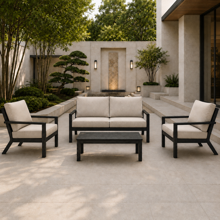 Breevara Wooden Outdoor Patio Set – Sofa & Chair with Slatted Coffee Table for Balcony & Garden | Uber Decor
