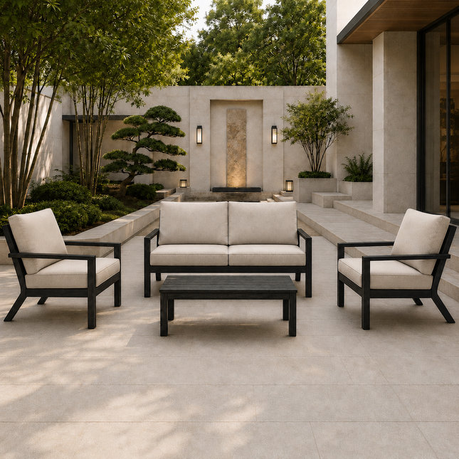 Breevara Wooden Outdoor Patio Set – Sofa & Chair with Slatted Coffee Table for Balcony & Garden | Uber Decor