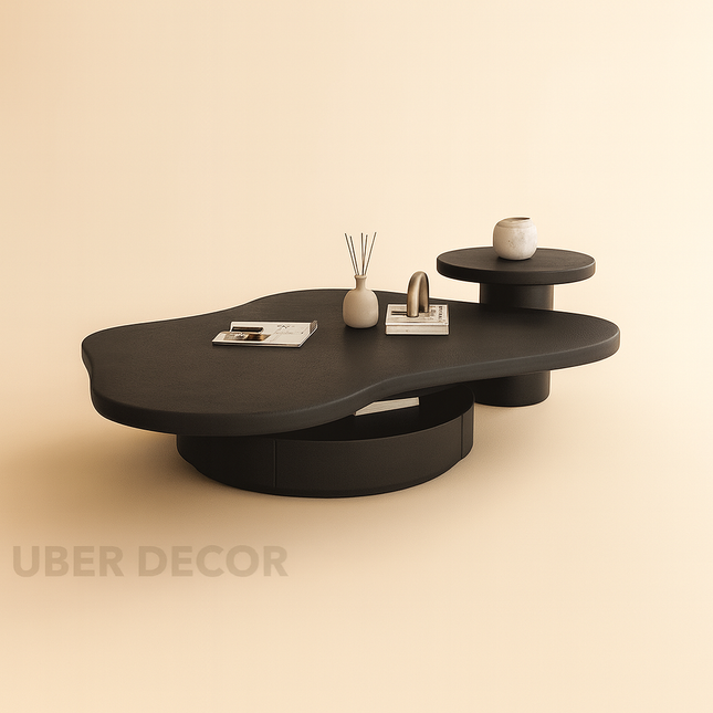 Rio Bianco Italian Light Luxury Cloud Coffee Table Set with Solid Wood Base Sculptural Centerpiece for Living Rooms and Lounge Interiors - Uber Decor