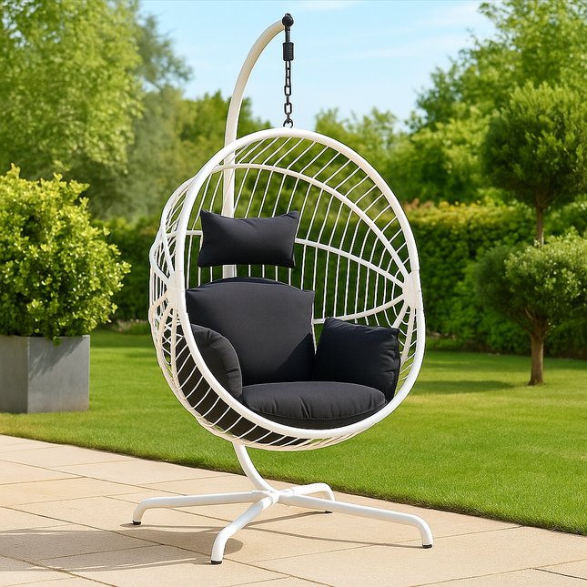 DriftShell Wabi-Sabi Cocoon Swing Chair – Japandi Nature-Inspired Mid-Century Outdoor Swing Chair