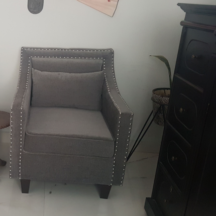 Rhesia- Traditional Style Square Shaped Embellished Upholstered Armchair for Living Room or Study
