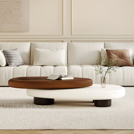 Songhua Wabi-Sabi Contemporary Japandi Coffee Table – Organic Two-Tone Sculptural Solid Wood Top for Living Room