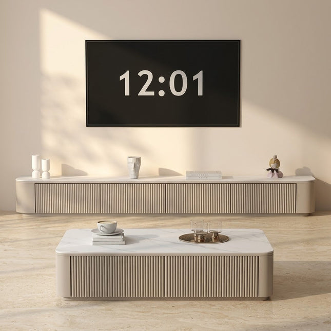 Elano Ridge – Modern TV Cabinet, Fluted Panel Console, European Inspired Design, Low Base, Living Room Entertainment Unit