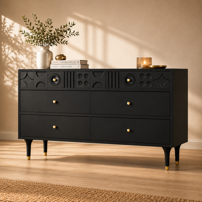 GeoForm Modern Dresser features artistic carved drawer fronts, spacious 6-drawer storage and contemporary style for bedrooms and living rooms