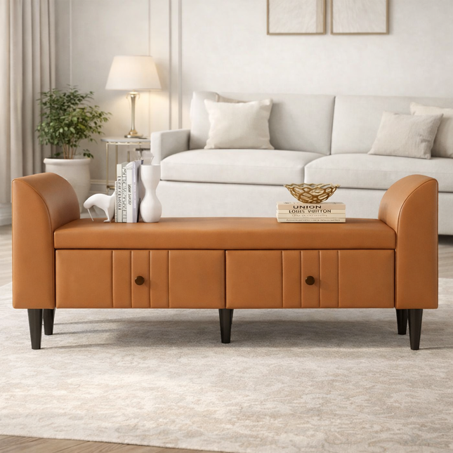 Calla Modern Storage Bench with Drawers and Armrests