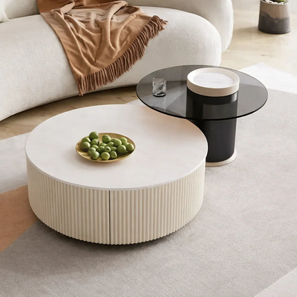 Tiber Oro Italian Luxury Round Coffee Table Tempered Glass Top High Gloss Finish Minimalist Centerpiece for Lounge and Living Suites