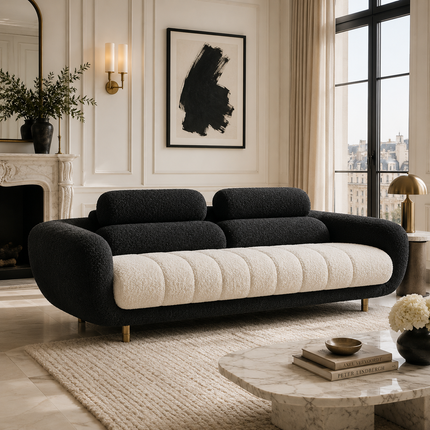 Milan Luxury Modern Sofa Dual Tone Channel Tufted Designer Couch with Curved Armrests Customisable Living Room Sofa