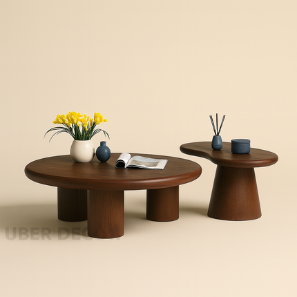 Tisza Cream Cloud Coffee Table Set Round MDF Tops Soft Edges Nesting Design Minimalist Accent for Small Apartments and Modern Living Rooms - Uber Decor