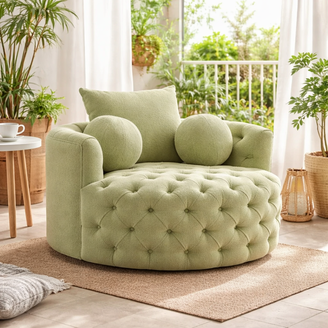 Orania 360 Degree Swivel Accent Chair Single Barrel Sofa with Round Tufted Base - Uber Decor