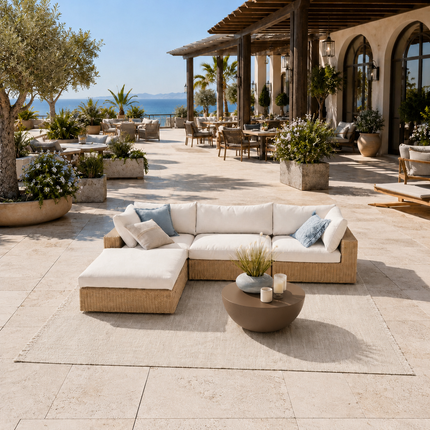 Garden Aura Rattan Wicker Sectional Outdoor Sofa Set, Patio Conversation Chaise Lounge, Poolside Garden Terrace Porch Backyard Furniture