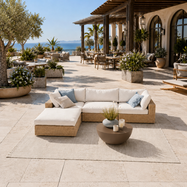 Garden Aura Rattan Wicker Sectional Outdoor Sofa Set, Patio Conversation Chaise Lounge, Poolside Garden Terrace Porch Backyard Furniture