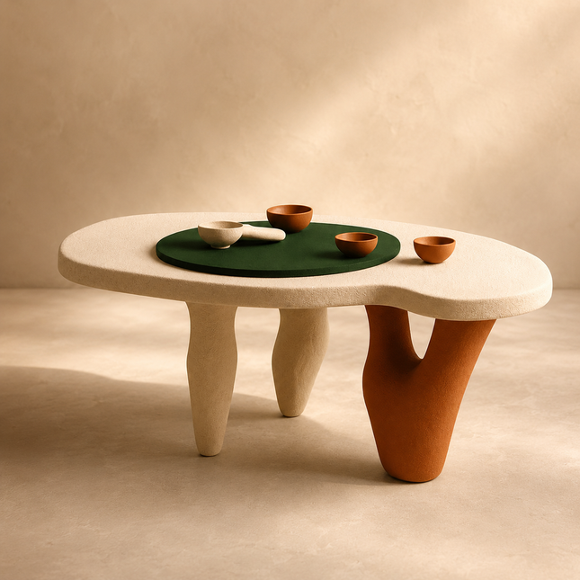 Donets Wabi-Sabi Modern Japandi Coffee Table – Sculptural Organic Solid Wood Center Table for Contemporary Living Rooms