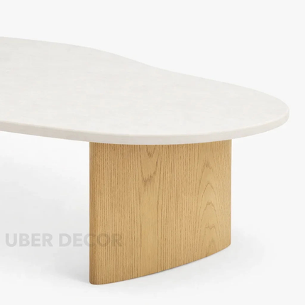 Tangon Wabi-Sabi Mid-Century Japandi Coffee Table – Organic Freeform Wooden Top Block Legs for Living Room