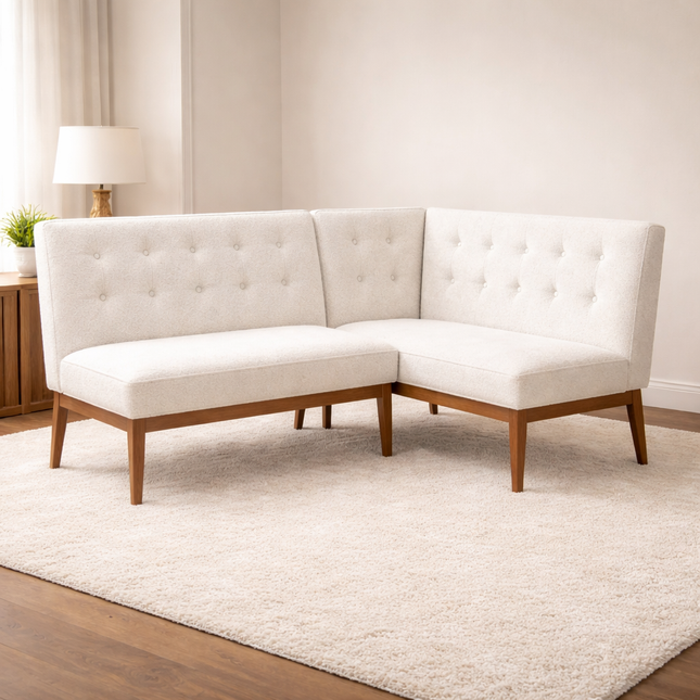 Zen Haven Mid Century Corner Bench Contemporary Customisable Seating for Dining Living Lounge and Hospitality Spaces