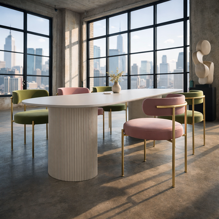 Avelique Oval Dining Table Modern Fluted Pedestal Base Minimalist Designer Dining Table for Dining Room
