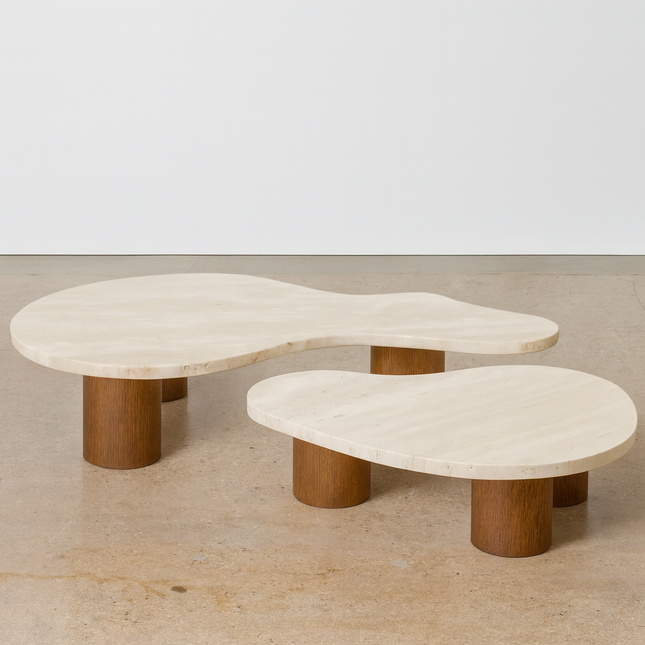 Beni River Flow Mid Century Modern European Wooden Freeform Coffee Table Set of 2 for Living Room - Uber Decor