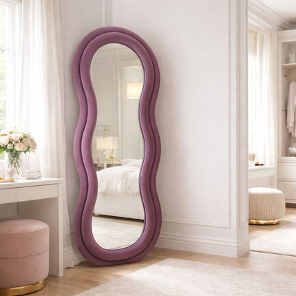 Velvet Wave Irregular Wall Mirror - Upholstered Suede Velvet Frame - Uber Decor