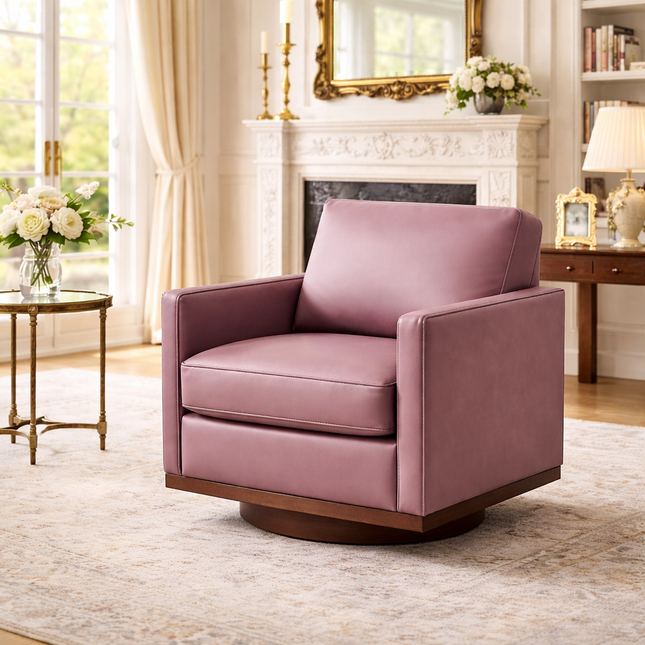 Lirene Accent Chair- Square Shaped Wide Base 360 Revolving Swivel Base Arm Chair for Office or Home