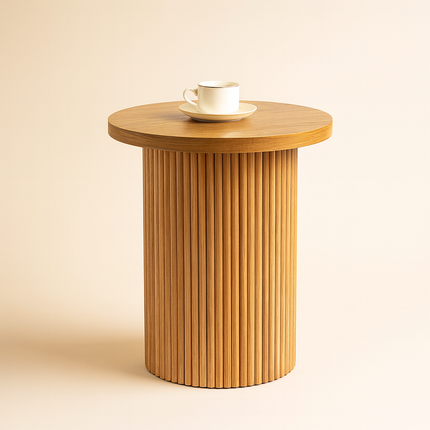 The Aria Column – Custom Fluted Cylindrical Wooden Side Table in Modern Scandinavian Style for Living Room, Bedroom, or Lounge - Uber Decor