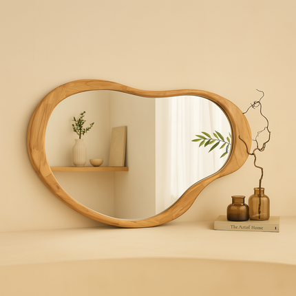 Ella Organic Teak Wood Accent Mirror – Sculptural Wall & Console Mirror - Uber Decor